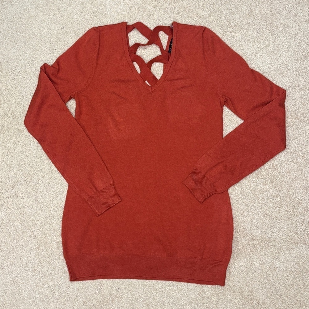 Love Ellie Mia Criss Cross back | Rust | V-Neck Knit Sweater | Size XS | New - Picture 4 of 10